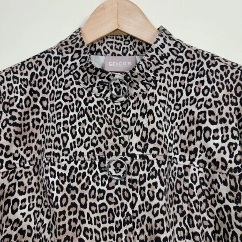 Chicos Animal Print Button Down Jacket Cream Brow… - image 2
